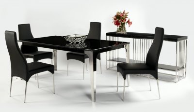 Black Marble Top Modern Dining Table w/Optional Side Chairs