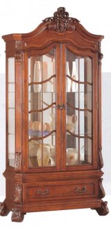 Cherry Brown Finish Traditional Display Curio w/Lower Drawer