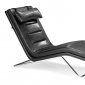 Black Leatherette Modern Chaise Lounger w/Chromed Steel Frame