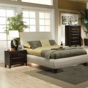 Contemporary Bedroom W/Beige Fabric Upholstered Bed