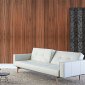 Splitback Sofa Bed in White w/Arms & Wooden Legs by Innovation