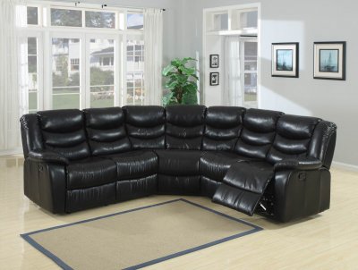 Black Durable Bonded Leather Modern Reclining Sectional Sofa