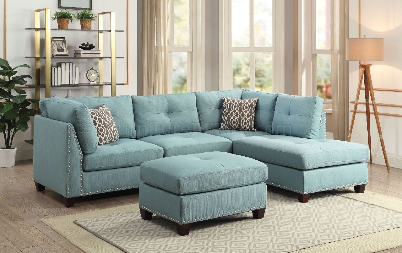 Laurissa Sectional Sofa w/Ottoman 54395 in Light Green by Acme