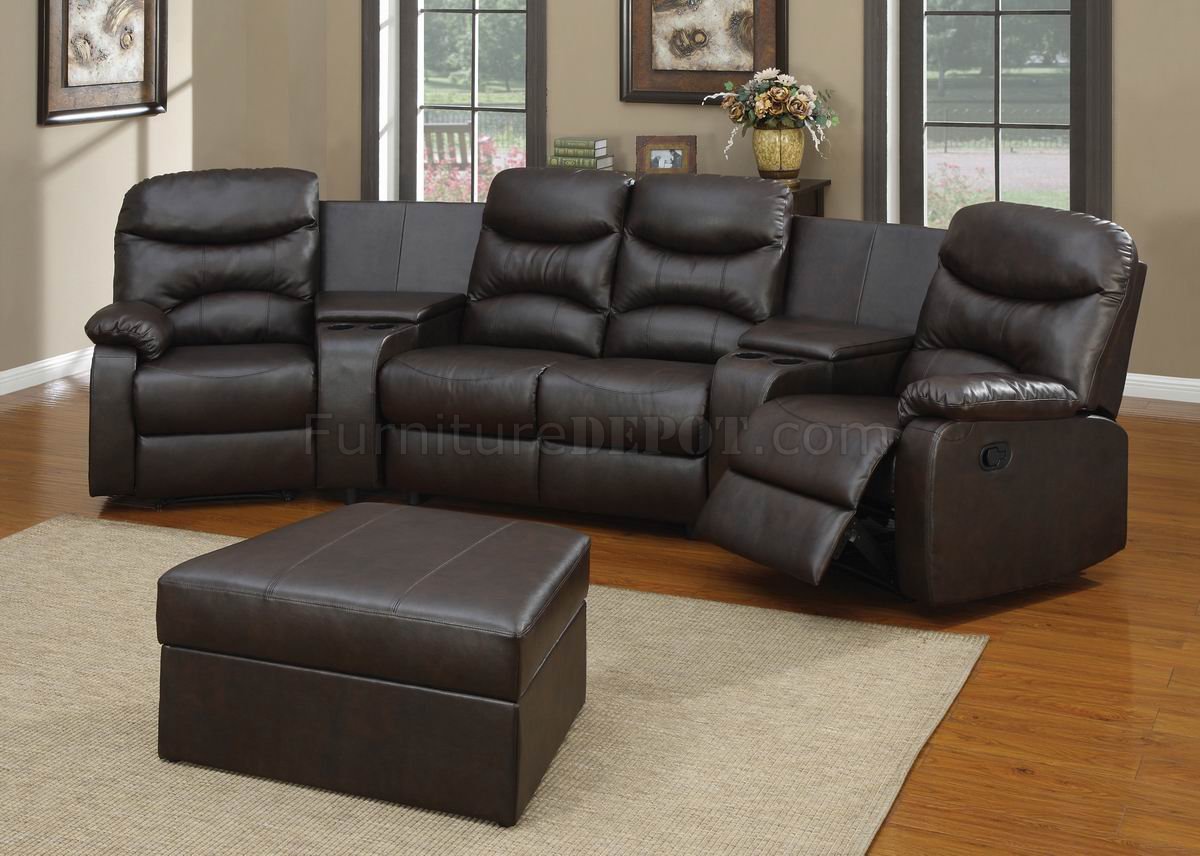 Black Bonded Leather Match Modern Home Theater Sectional Couch