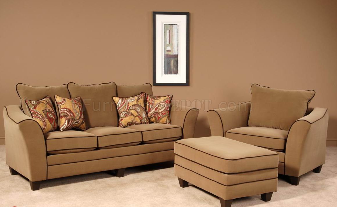 Walnut Fabric Modern Sofa & Chair Set w/Options