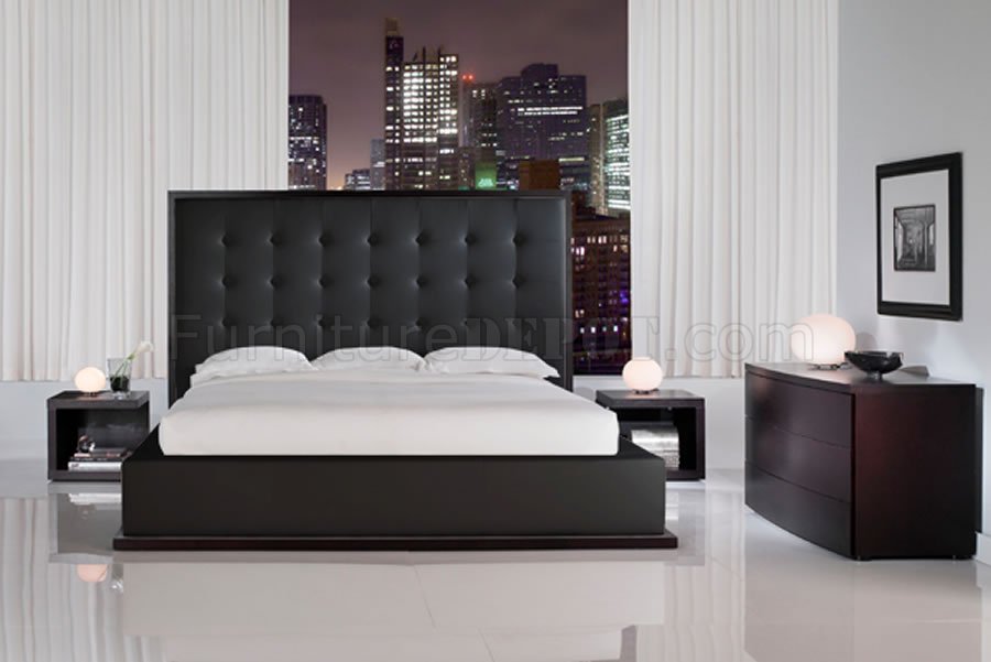 Black Full Leather Ludlow Bedroom Set W Oversized Headboard Bed