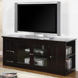Espresso Finish Modern TV Stand w/Shelves & Two Glass Doors