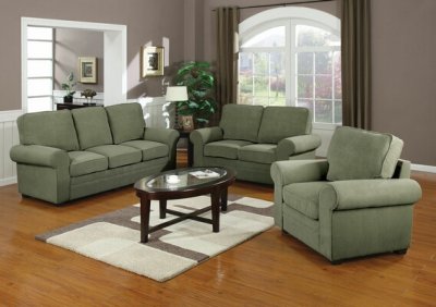 Sage Plush Fabric Modern Sofa & Loveseat Set w/Options