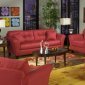 Red Tufted Fabric Modern Sofa & Loveseat Set w/Wood Legs