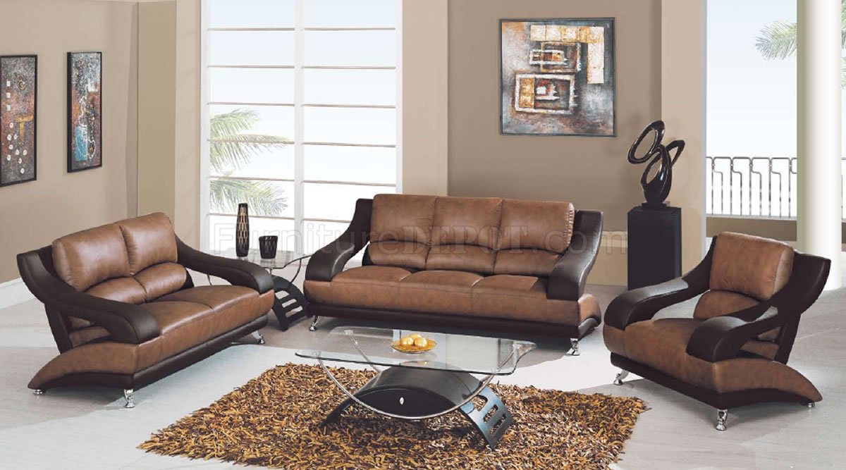 982 Modern Living Room In Tan Brown Leather By Global