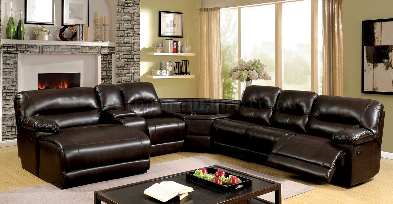 Glasgow Reclining Sectional Sofa CM6822BR in Brown Leatherette