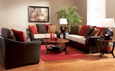 Two-Tone Contemporary Living Room Sofa w/Multi-Color Pillows