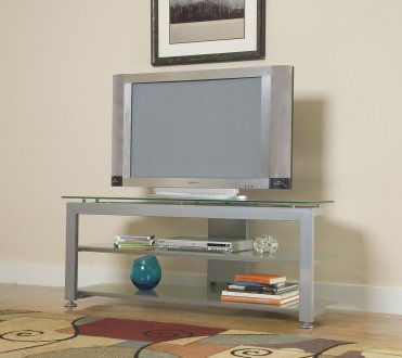 Silver Modern Entertainment Center w/Frosted Glass Top