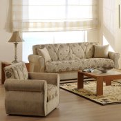 Beige Chenille Fabric Living Room Sleeper Sofa w/Storage