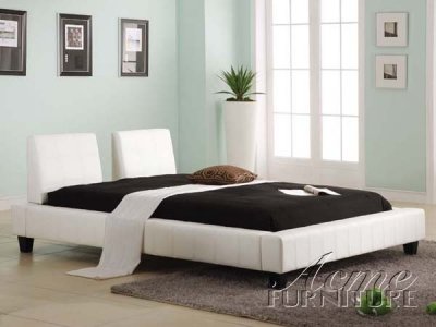 White Platform  on White Faux Leather Elegant Modern Platform Bed