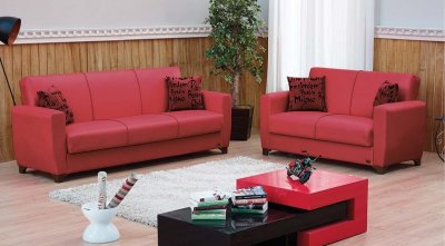 Dallas Sofa Bed in Red Leatherette w/Optional Loveseat