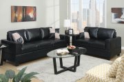F7598 Sofa & Loveseat Set in Black Faux Leather by Poundex