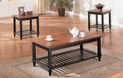 Black & Oak Wood Finish Classic 3PC Coffee Table Set