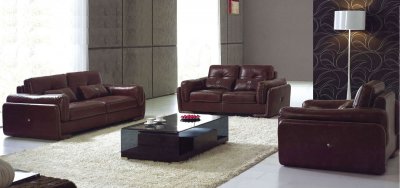 Burgundy Brown Full Italian Leather Modern Sofa w/Options
