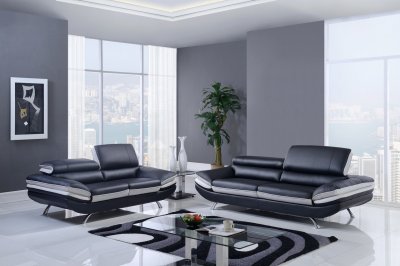 U7110 Sofa & Loveseat in Black & Grey Bonded Leather by Global