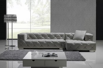 Grey Full Italian Leather Modern Sectional Sofa w/Crystals [VGSS-T163-Grey]