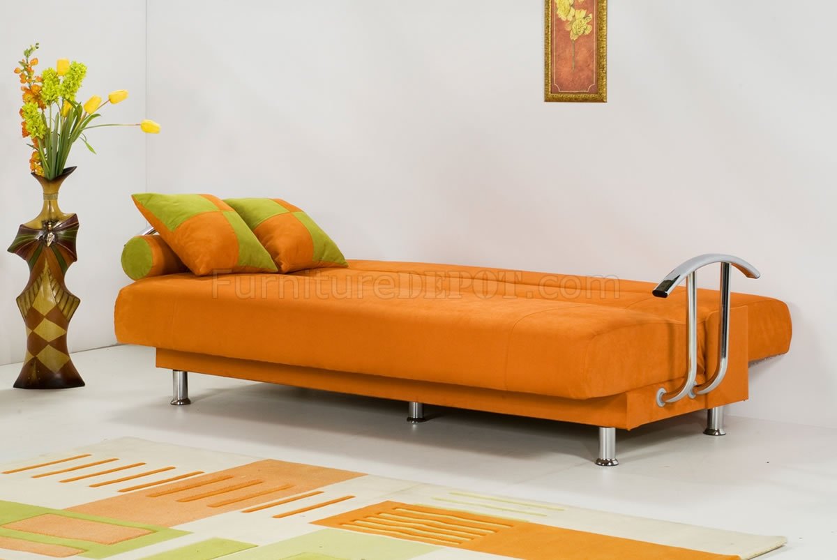 Orange Micrifiber Modern Covertible Sofa Bed w/Optional Chair RNSB ...