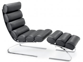 Black Leatherette Chaise w/Bolster Cushions & Steel Chrome Base [ZMC-Unico black]