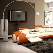 4087 Sectional Sofa in Off-White & Orange Bonded Leather by VIG