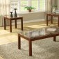 Cherry Finish Modern 3Pc Coffee Table Set w/Faux Marble Top
