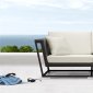 Black Weave Modern Outdoor Patio Sofa w/White Cushions