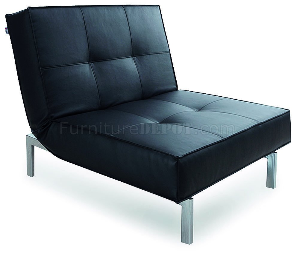 Black Fabric Modern Chair Bed Convertible w/Metal Legs NSSB 416002