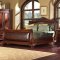 Distressed Cherry Finish Classic Bedroom W/Sleigh Bed & Leather