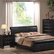 Black Faux Leather Contemporary Bed w/Optional Casegoods