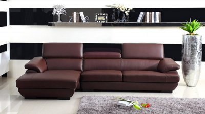 Brown Bonded Leather Contemporary Stylish Sectional Sofa