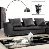 Black Full Leather Sectional Sofa W/Tufted Seat