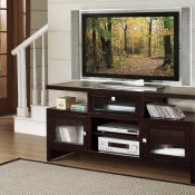 Deep Rich Merlot Finish Traditional TV Stand w/Reeded Glass