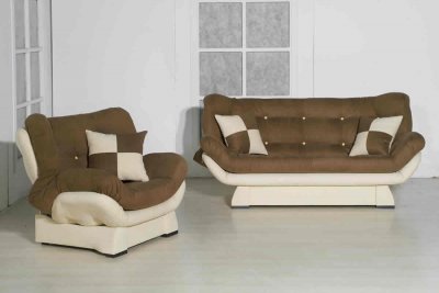 Two-Tone Microfiber Contemporary Living Room w/ Sleeper Sofa