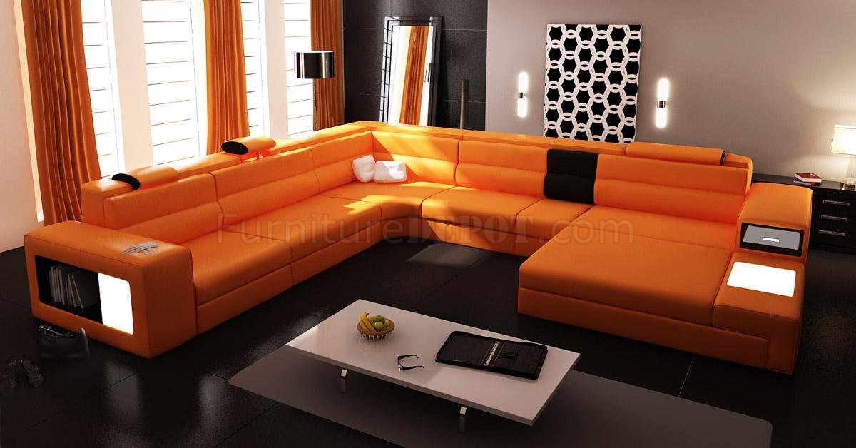 vig furniture polaris orange leather sectional sofa