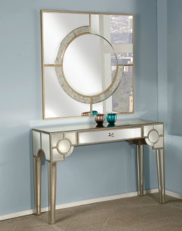 Hanne Console Table & Mirror Set 90246 Mirrored & Gold by Acme