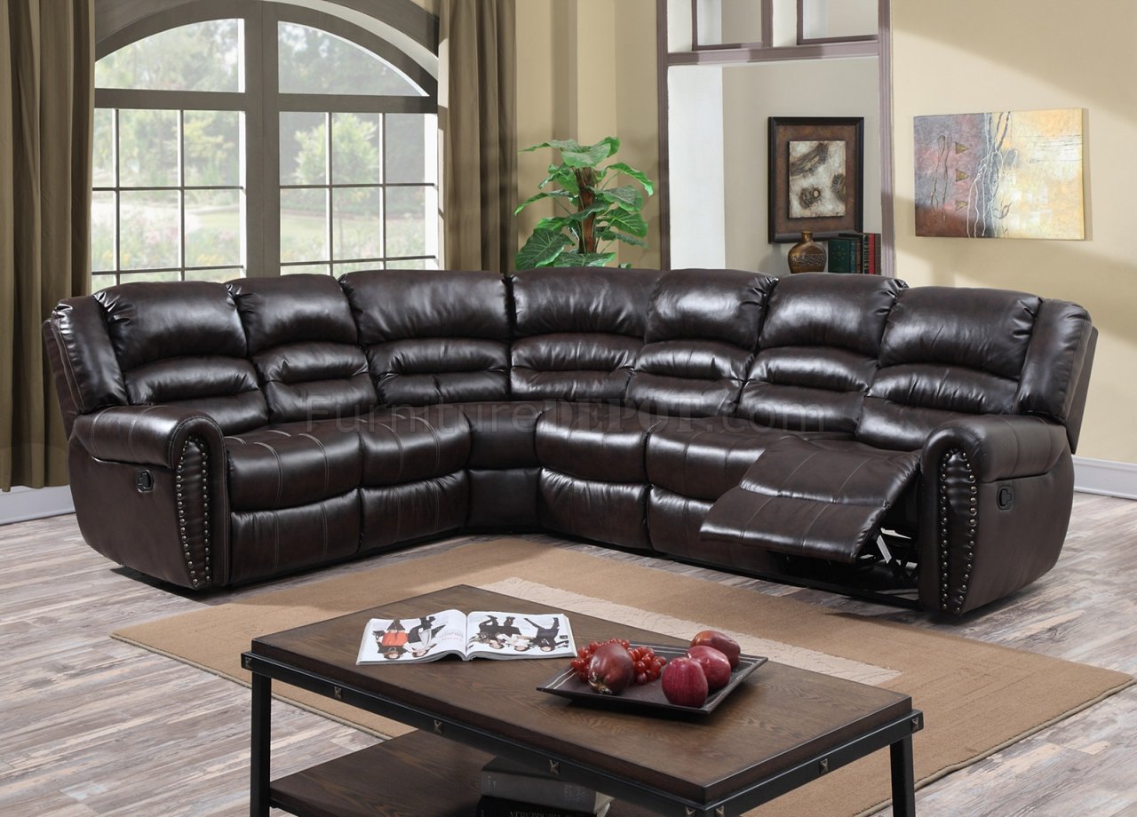 G685 Motion Sectional Sofa in Cappuccino Bonded Leather by Glory