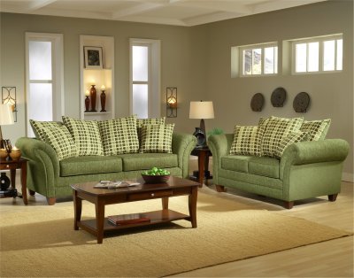 Light Forest Green Fabric Modern Living Room Sofa & Loveseat Set