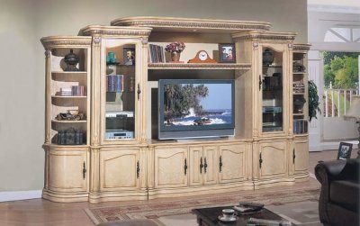 Contemporary Antique Furniture on Antique White Finish Contemporary Wall Unit At Furniture Depot