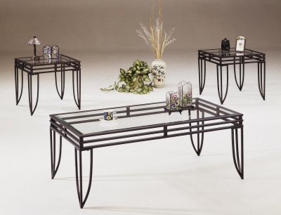 Black Metal Base 3PC Coffee Table Set w/Clear Glass Tops