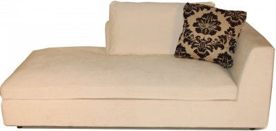 White Fabric Modern Right Arm Facing Chaise w/Accent Pillow