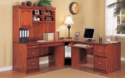 Cherry Color Contemporary "L" Shape Home Office Desk