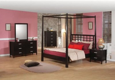 Dark Cappuccino Finish Classic Bedroom with Canopy Bed
