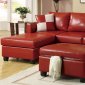 Red Bonded Leather Contemporary Small Sectional Sofa w/Ottoman