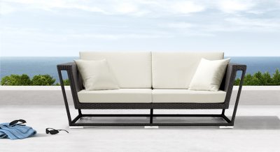 Outdoor Patio Pillows on Black Weave Modern Outdoor Patio Sofa W White Cushions At Furniture
