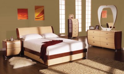 Cherry And Beech Color High Gloss Finish Modern Bedroom