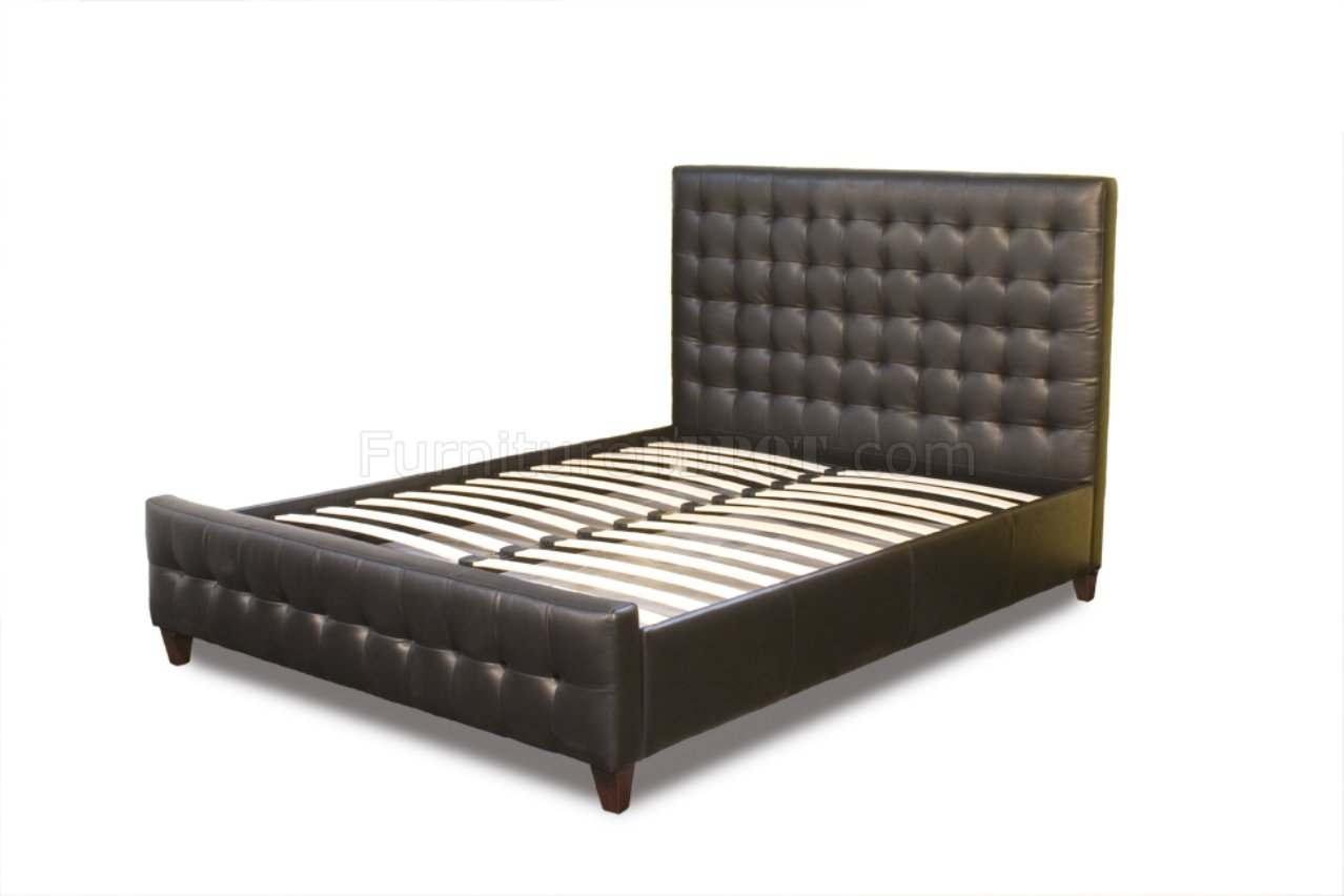 Mocca Bonded Leather Zen Modern Bed w/Oversized Heardboard